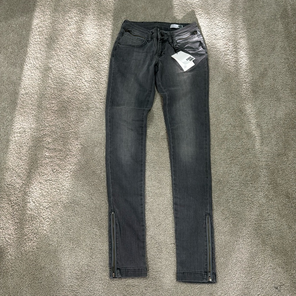 Anine Bing Skinny Double Zip Gray Jeans 24